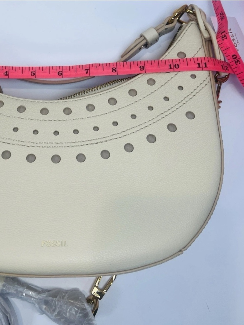 NWT Fossil Shae Leather Crescent Shoulder | Arm | Cross-Body Bag Cream - Picture 14 of 16